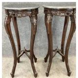 Pair Stone Top Mahogany Base Plant Stands