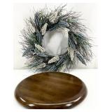 Wooden Display Pedestal & Decorative Wreath