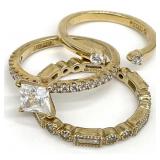 3pc Gold Tone Sterling Rings, Sz 7