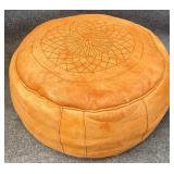 Handcrafted Embossed Leather Pouf Ottoman