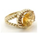 Gold Tone Sterling & Oval Citrine Cocktail Ring,