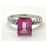 Sterling Silver & Pink Gemstone Ring, Sz 9