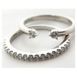 2pc Sterling Silver Clear Stone Rings, Sz 7