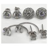 3pc Sterling Silver Clear Stone Earrings