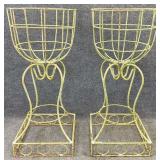 Pair Green Wrought Iron 14in Planters