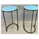 Pair New Oval Metal & Glass End Tables