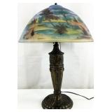 Vintage Reverse Painted Glass Shade Table Lamp