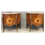Pair Italian Marquetry Inlaid Stone Top Commode