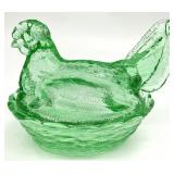 Green Glass Hen on Nest
