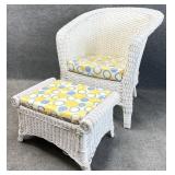 White Wicker Chair & Ottoman