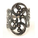 Sterling Silver Marcasite Filigree Ring, Sz 7.5