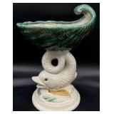 Vtg Majolica Koi Fish Conch Shell Centerpiece Bowl