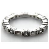 Sterling, Round & Baguette Stone Eternity Ring,