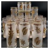 15pc Libbey Golden Foliage Glasses & Holder