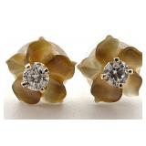 14K Gold & Lab Diamond Flower Earrings