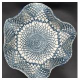 Blue & White Textured Pottery Doily Dish