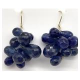 10K Gold & Blue Gemstone Dangle Earrings