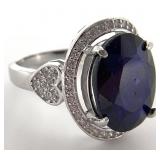 Sterling Silver & Sapphire Ring, Sz 6