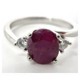 Sterling Silver & Ruby Ring, Sz 6.5