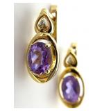 Gold Tone Sterling, Amethyst & CZ Earrings