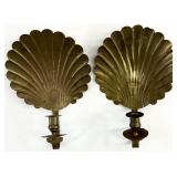 2 Vtg Brass Scalloped Shell Candle Wall Sconces