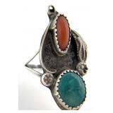 Native American? Sterling Turquoise & Coral Ring