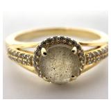 Gold Tone Sterling, Labradite & CZ Ring, Sz 9