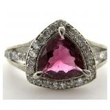 14K Gold, Tourmaline & Diamond Ring, Sz 7