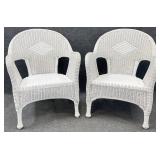 Pair White Wicker Arm Chairs