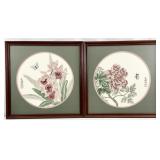2 Asian Floral Embroidered Panels, Framed