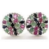 Sterling Silver, Emerald, Ruby, Sapphire Earrings