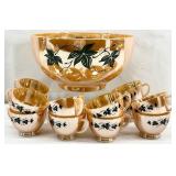 Anchor Hocking Peach Lusterware Punch Bowl Set