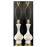 2 Mid Century Gold Accented Milk Glass Lamps