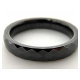Black Faceted Polished Ceramic Ring Band, Sz 9