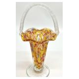 Murano Style Confetti Art Glass Basket Vase