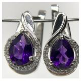 Sterling Silver & Amethyst Stone Earrings