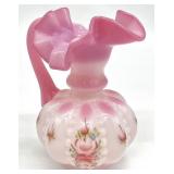 Fenton Rosalene Beaded Melon Hand Painted Pitcher