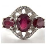 Sterling Silver Ruby & CZ Ring, Sz 8