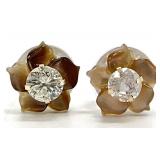 14K Gold & Lab Diamond Flower Earrings