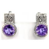Sterling Silver, Amethyst & CZ Earrings