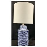 Blue & White Ceramic Lamp, Linen Shade