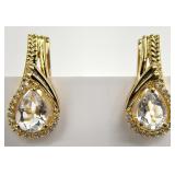 Gold Tone Sterling & White Topaz Earrings