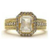Gold Tone Sterling Moonstone & CZ Ring, Sz 8