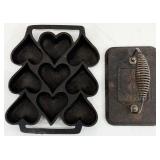 2pc Vintage Cast Iron Muffin Pan & Grill Press