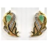 Gold Tone Sterling Silver, Emerald & CZ Earrings