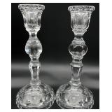 Pair Crystal Cut Rose Candlesticks