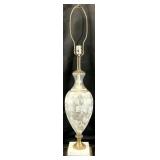 Enamel Leaf Painted Glass & Marble Base Lamp