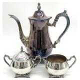 Onieda Silver Plated Coffee Pot, Creamer & Sugar