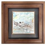 Impressionist Painted Tile, People in Rowboat