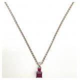Sterling Silver & Red Stone Pendant & Necklace